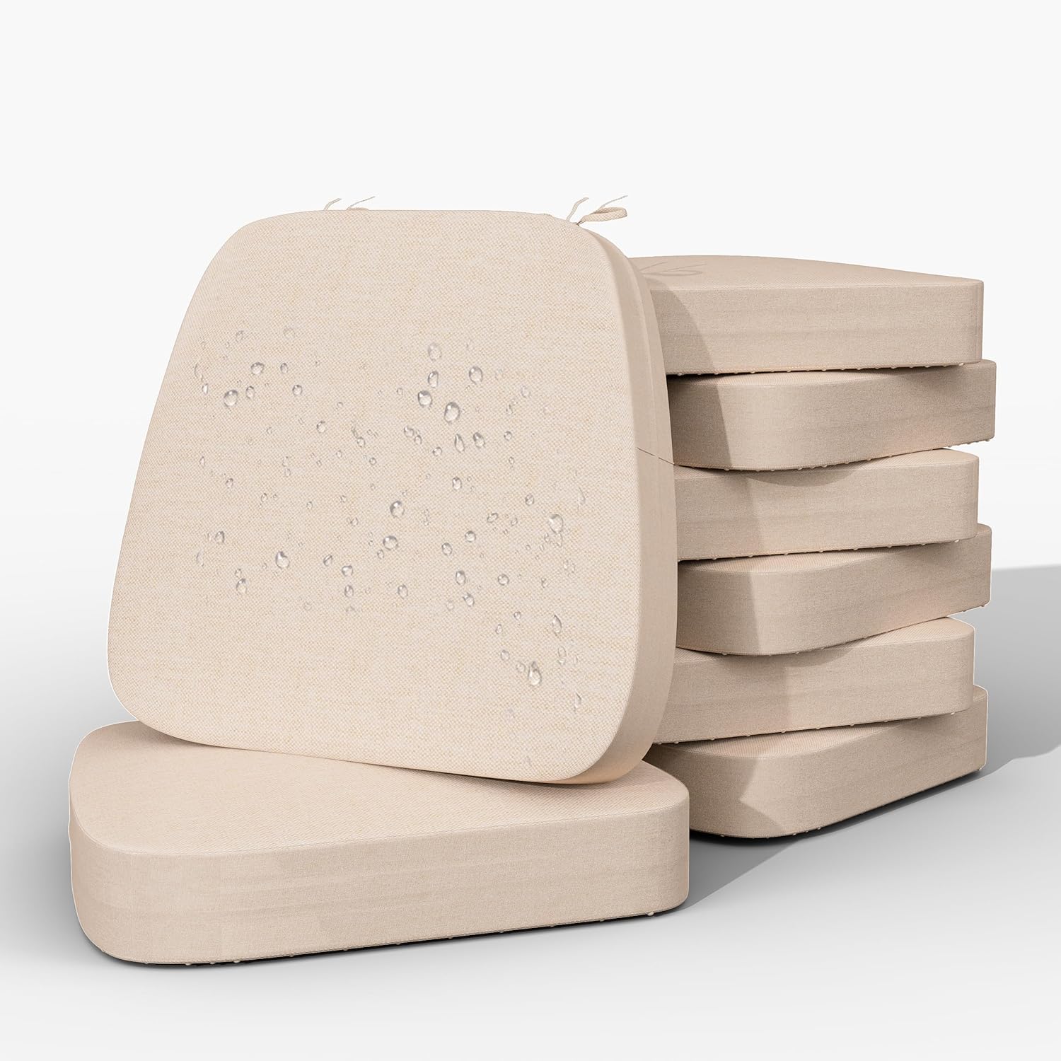 17'' x 16'' x 2.5"Thick Chair Cushions for Dining Chairs, 8 Pack WaterProof Easy Clean Kitchen Chair Pads with Ties and Non-Slip Backing - 30D High Elastic Foam Soft Kitchen Chair Cushions