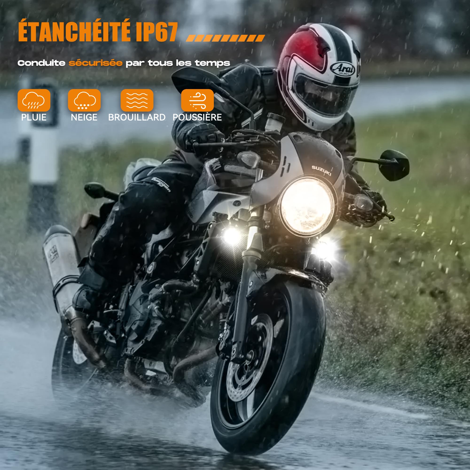 Future Eyes Phare Antibrouillard LED pour Moto, Projecteur Auxiliaire 60W avec Rotation à 360°, Feux de Route/Feux de Croisement, Éclairage Étanche pour Conduite Nocturne, ATV, UTV et Phares de Moto