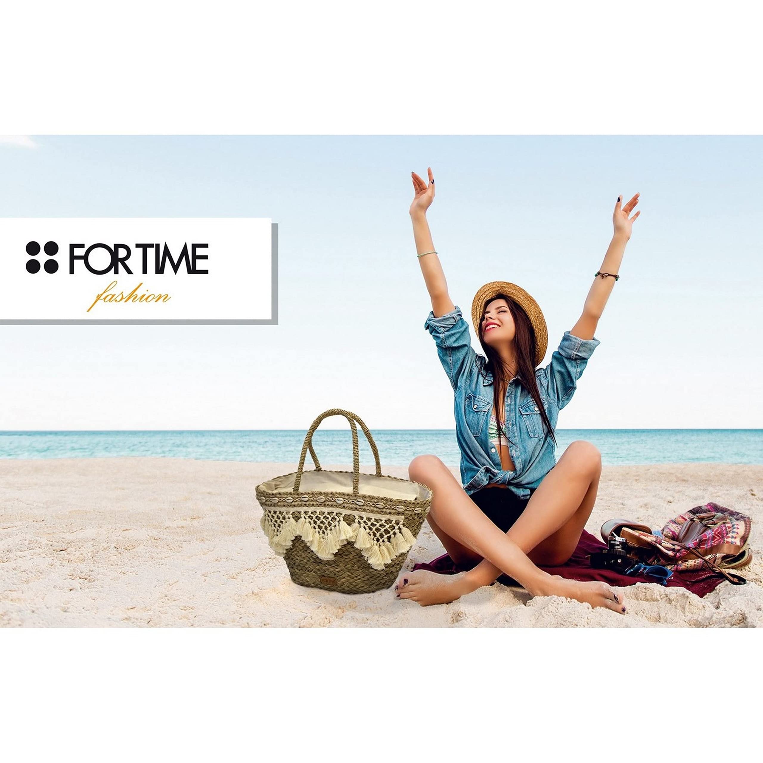 For Time Capazo de playa Bolsa de Playa para Mujer Tote de Rafia Verano Bolso Grande con Asa para Playa Bolso de mano Bolso de hombro Capazo mujer Bolso de Playa de mujer Bolso de verano Suna Natural