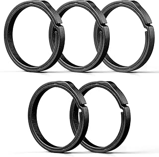 TISUR Titanium Key Ring,Elegant Quick Release Side Pushing Split Rings Kit-5Psc for Keychains,Heavy Duty Keyring for Dog Tag(Black, K22Ã—5)