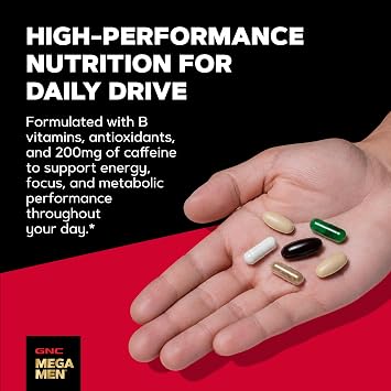 GNC Mega Men Energy and Metabolism Vitapak Program for Men, Convenient, Complete Nutrition, 5 Products in 1 Packet, Calorie Burn, Thermogenic, 300mg Caffeine, 30 Daily Packs