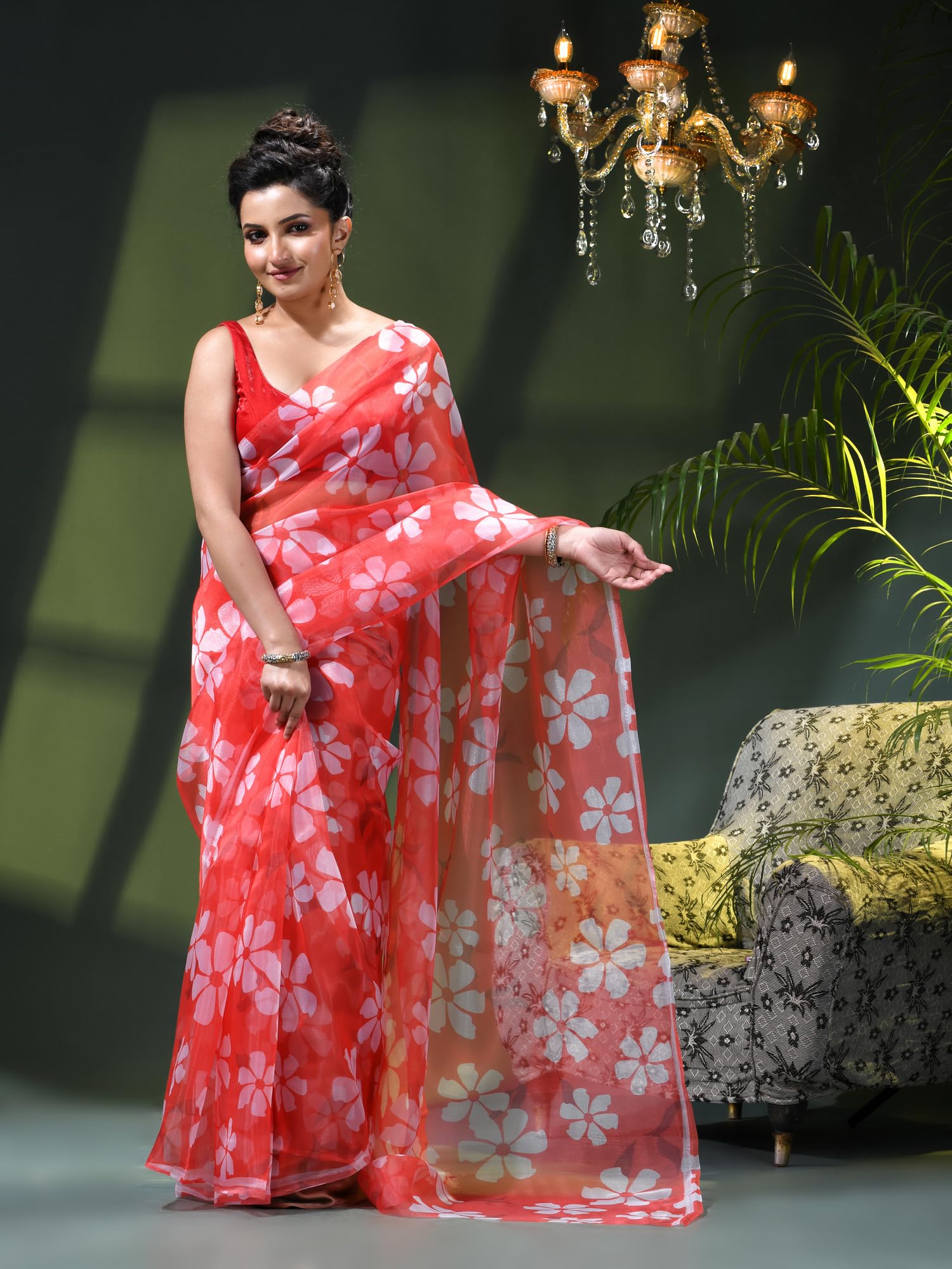 Desh Bidesh Organza Printed Light Pink Festive Ethnic Saree For Women-image-22