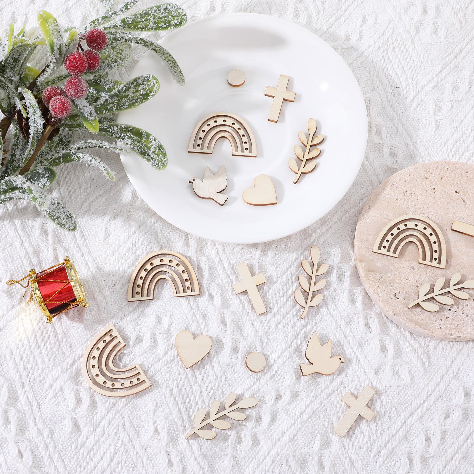 Lot de 120 cœurs en bois arc-en-ciel pour décoration de table de baptême garçon et fille pour confirmation, communion, confirmation, fête prénatale, décoration de baptême
