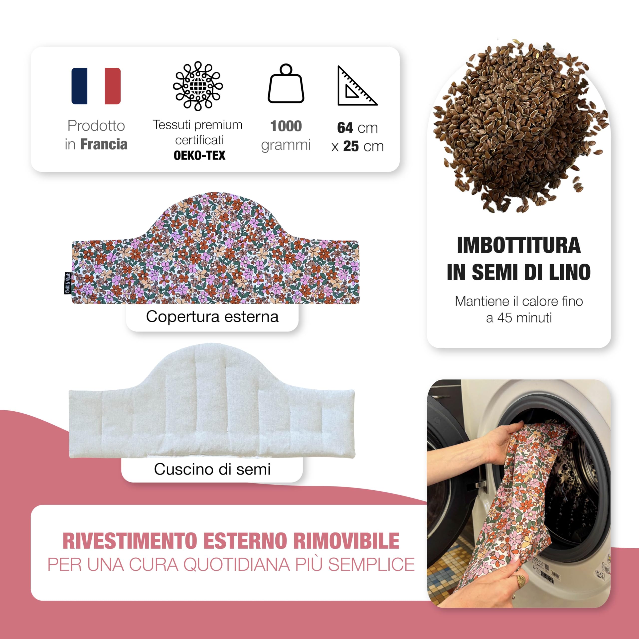 Chill&Rest - Cuscino termico microonde - semi di lino - cuscino termico cervicale - dolori mestruali - Prodotto in Francia - cuscino riscaldabile microonde - Rosa - La Florale