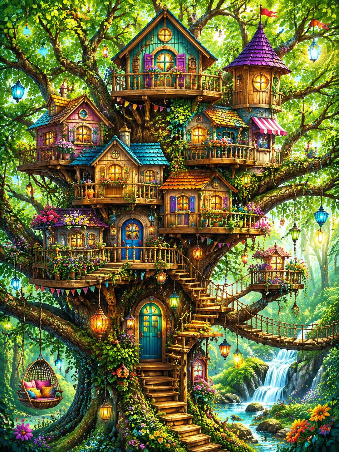 300‑Piece Jigsaw Puzzle for Adults, Treehouse Village Landscape Art
