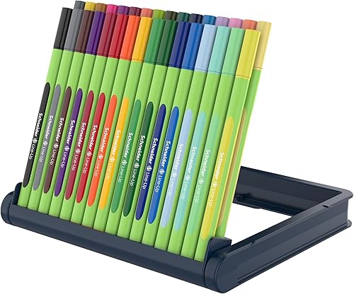 Miniatura 4 de Schneider Line-Up Fineliner, punta de fibra de 0.016in, barril verde claro, colores de tinta surtidos, soporte de caja ajustable de 32 bolígrafos