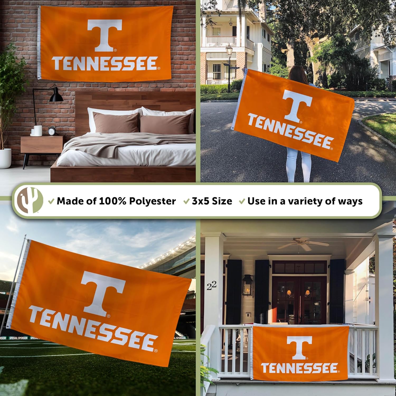 Desert Cactus University of Tennessee UT Flag - 3 x 5 Feet Volunteers Banner, Indoor/Outdoor Durable Fabric, 100% Polyester Design (Style 2) - Image 3