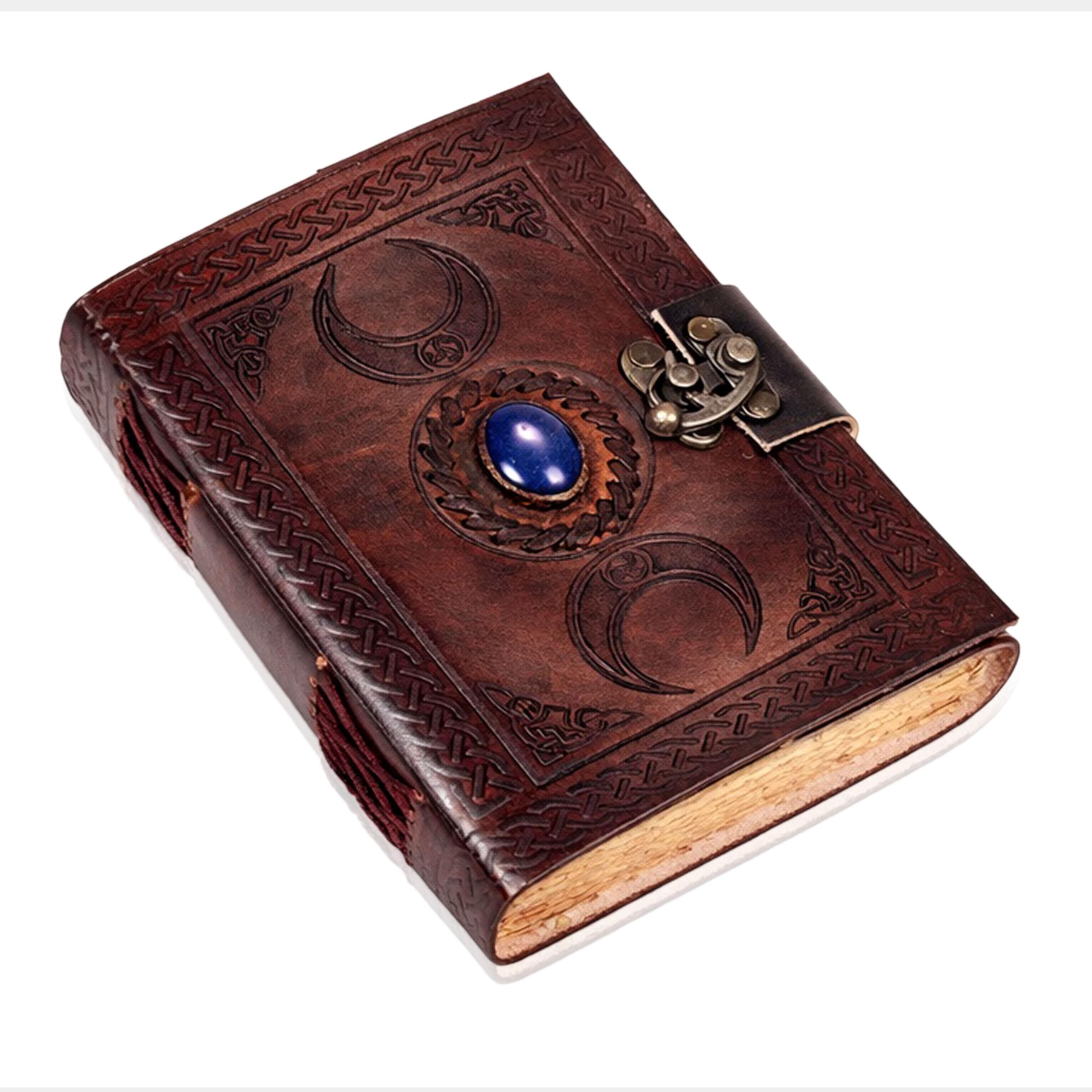 Diario in pelle vintage con motivo lapiz, 25,4 cm, marrone e 3 lune, con bordo in stile vintage, 240 pagine di carta anticha, album da disegno in pelle, diario da disegno