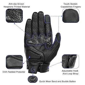 Amazon.com: Updated Breathable Leather Motorcycle Gloves