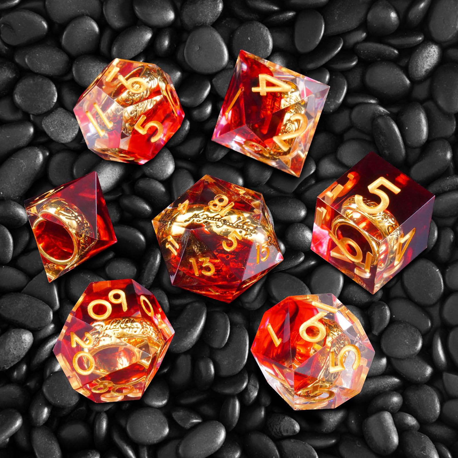 ORUZA DND - Set di dadi D&D fatti a mano, in resina sintetica con bordi appuntiti, per dungeon e dragon, Pathfinder, giochi da tavolo RPG MTG, con confezione regalo, 7 pezzi