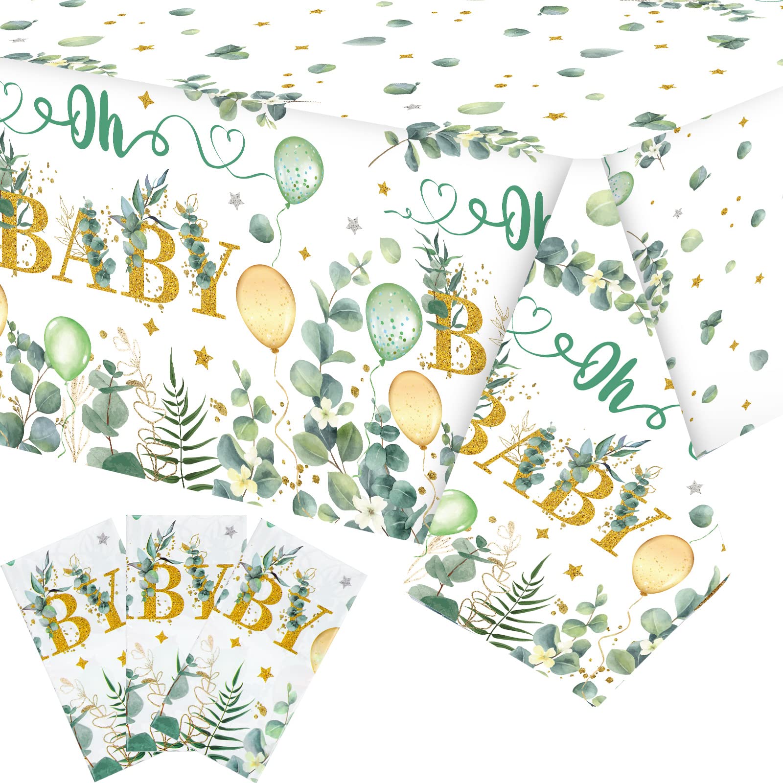 Tudomro 3 Pcs Sage Green Tablecloth Eucalyptus Leaf Table Covers 54 x 108 Inch Plastic Greenery Tablecloths for Parties Disposable Table Cloths for Baby Shower Home Birthday Wedding Party Decoration