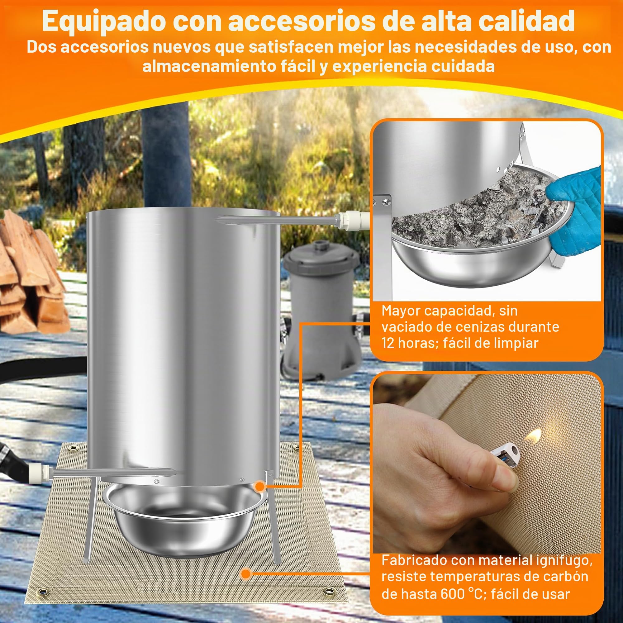 UISEBRT Calefacción para piscina con fuego Calentador de piscina Barrica de fuego de madera con espiral de calentamiento Ø 32/38 mm Conexión, calefactores de piscina Fabricados en 100% acero
