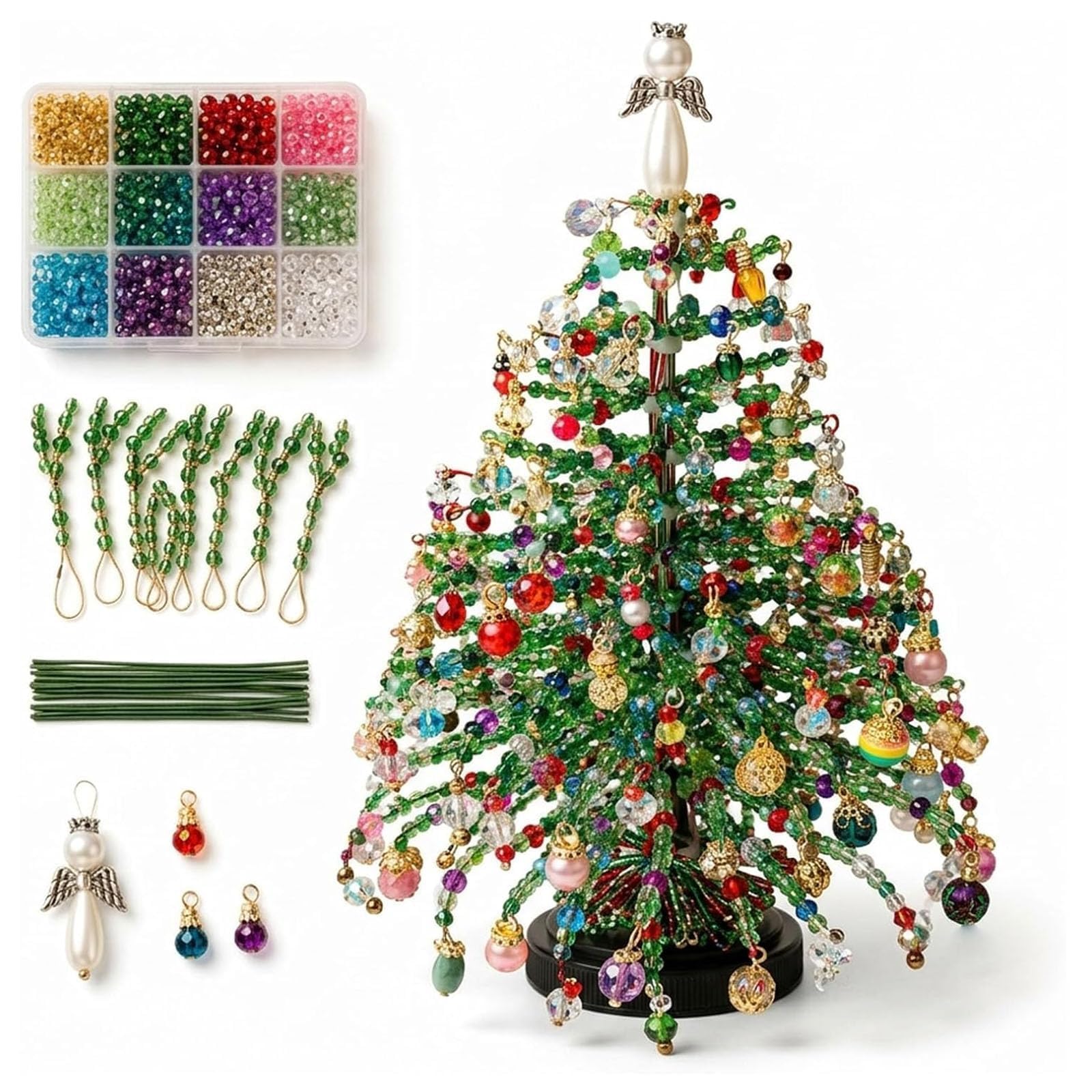 DIY Beaded Christmas Tree Kit with Lights Bead Craft Ornament Kits Colorful