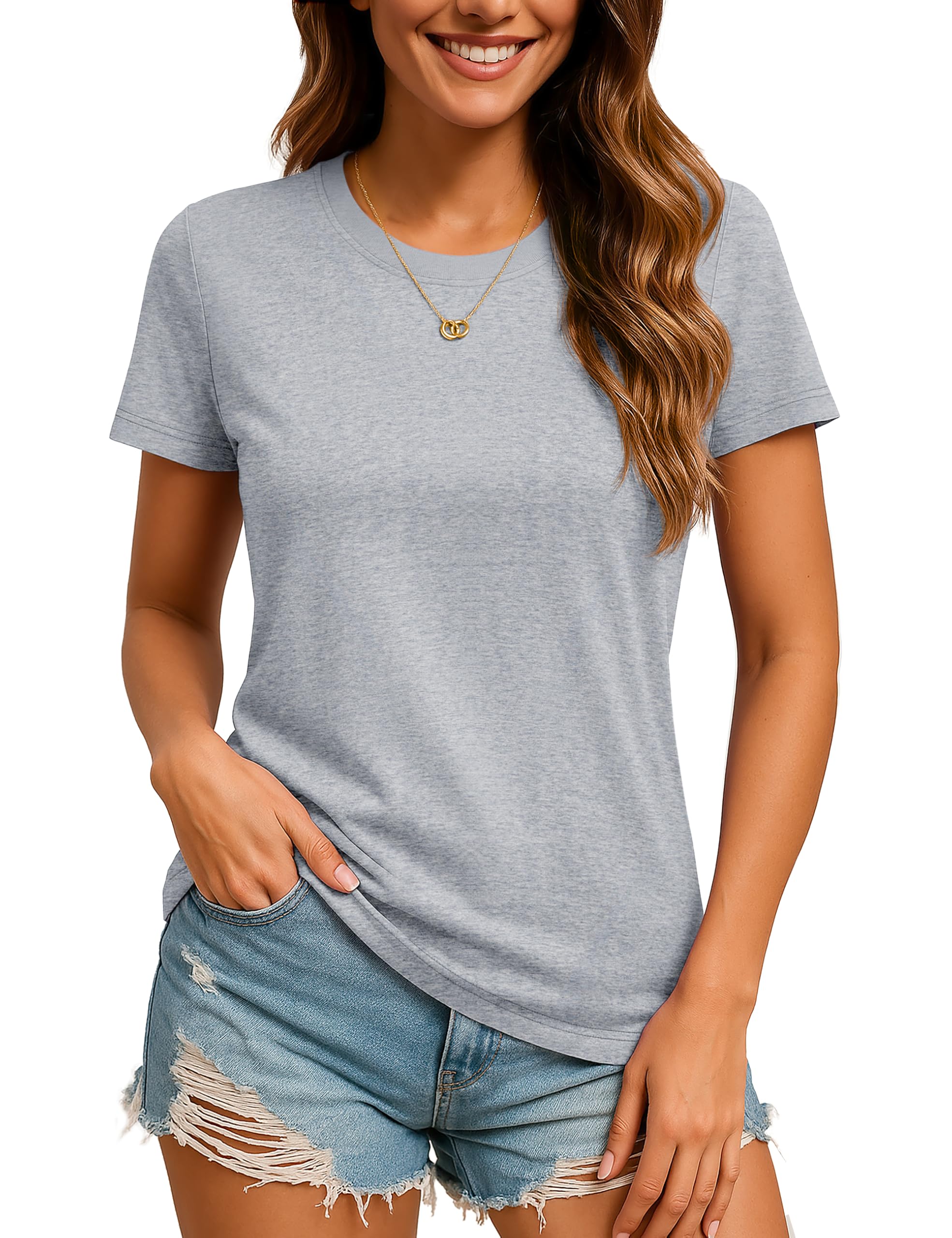 TACVASEN Cotton T-Shirts for Women Crew Neck Short Sleeves Tops Soft Lightweight Casual Summer Basic Tee