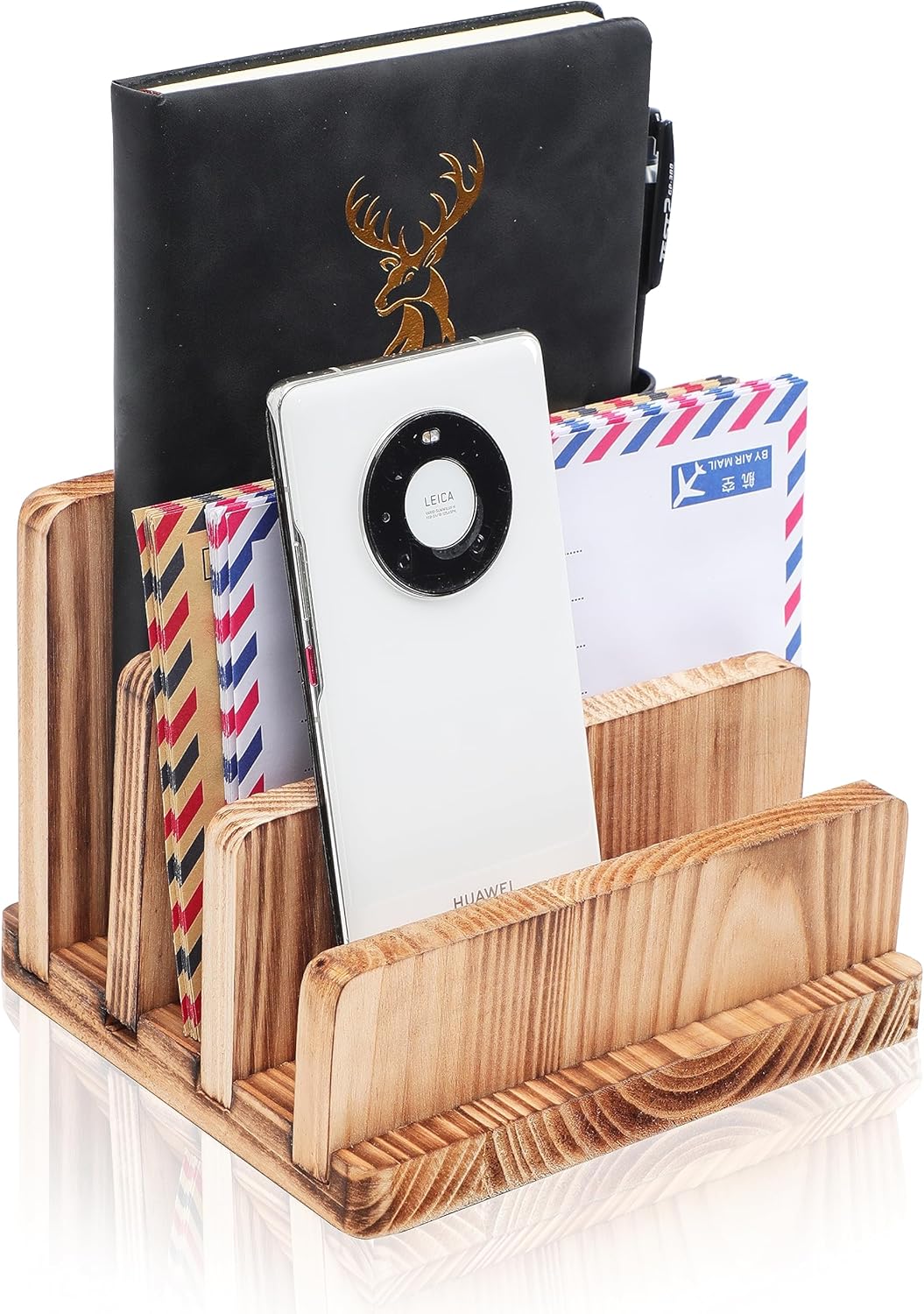 NIUBEST Wooden Desk Mail Organizer,3 Slots Desktop Mail