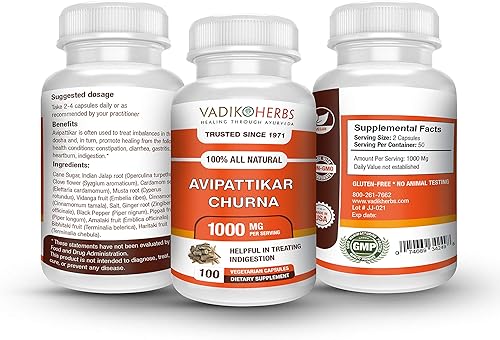 Miniatura 2 de Vadik Herbs Avipattikar Churna Polvo | 3 Botellas Cápsulas (300 vegicaps)