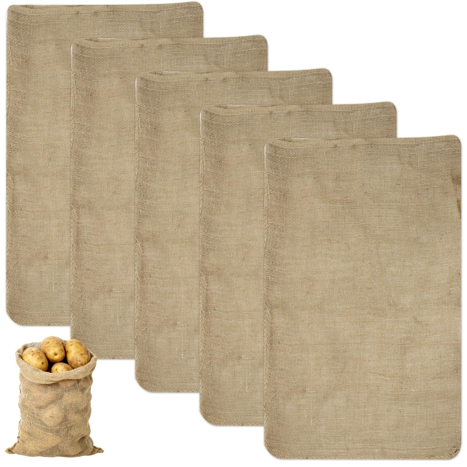 Battipaw 5Pcs Hessian Sack, 100 X 60 Cm Large Reusable Hessian Jute Bags Potato Sacks For Vegetable Storage Bag, Breathable Natural Fiber Storage Bags For Potatoes Onions Beans Root