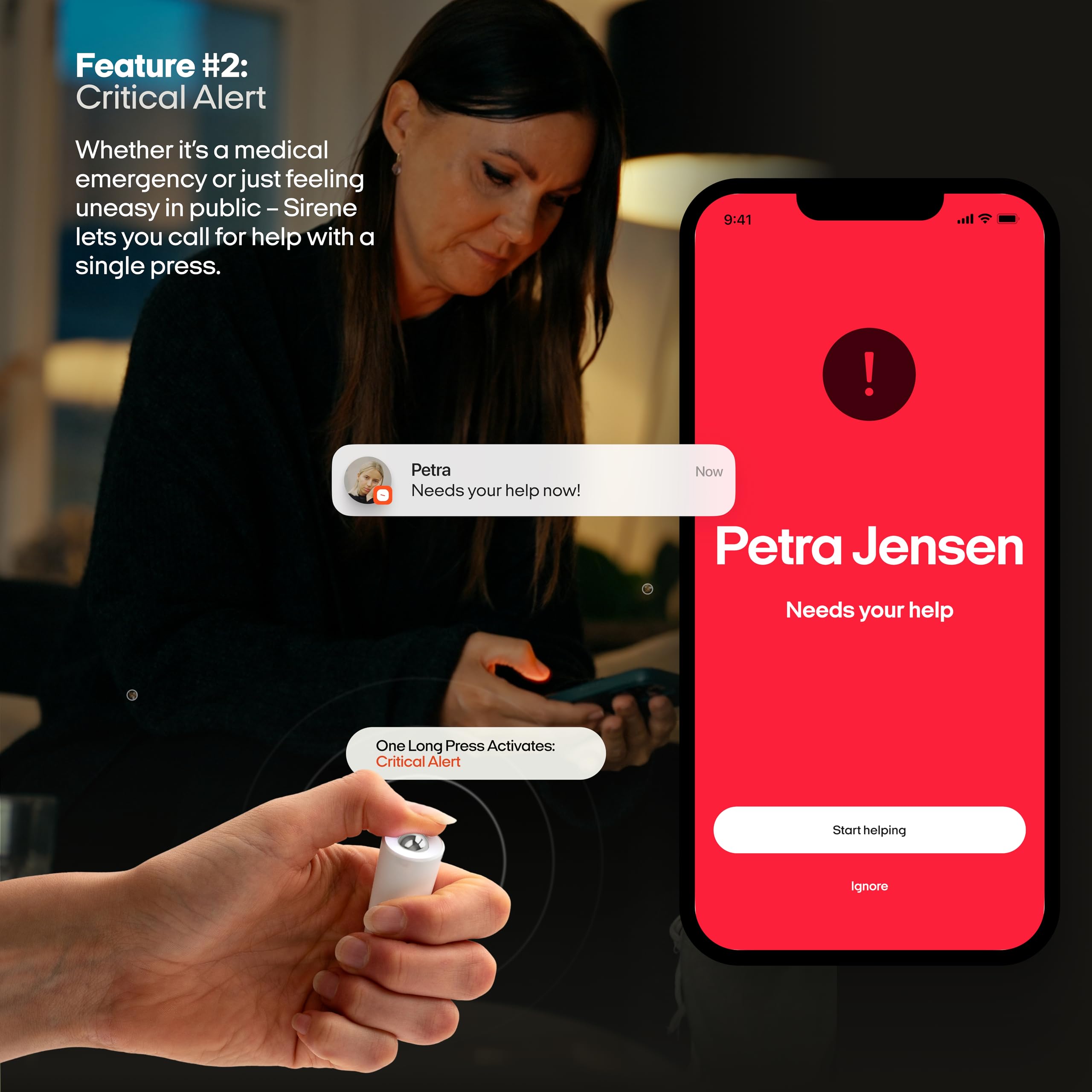 OOONO SIRÈNE – Allarme intelligente tascabile [con app LIVE-STANDORT] – Allarme personale per donne, uomini e bambini – Avvisare i contatti in caso di emergenza premendo un pulsante – Sicurezza e