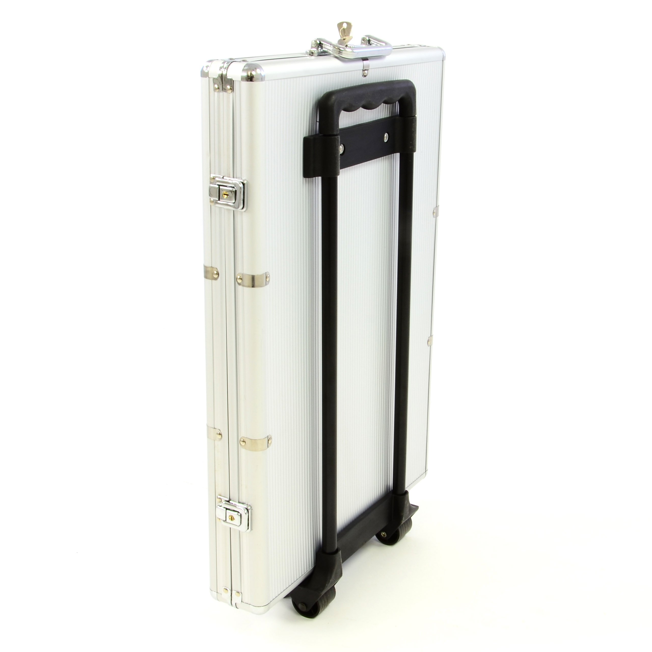 Nexos Trading Trolley Pokerkoffer 1000 Chips Laser Pokerchips Poker Komplett Set Trolley Koffer aus Aluminium mit Schloss + Schlüssel + Griff und Rädern 11g Chip mit Metallkern inkl. Kunststoffkarten