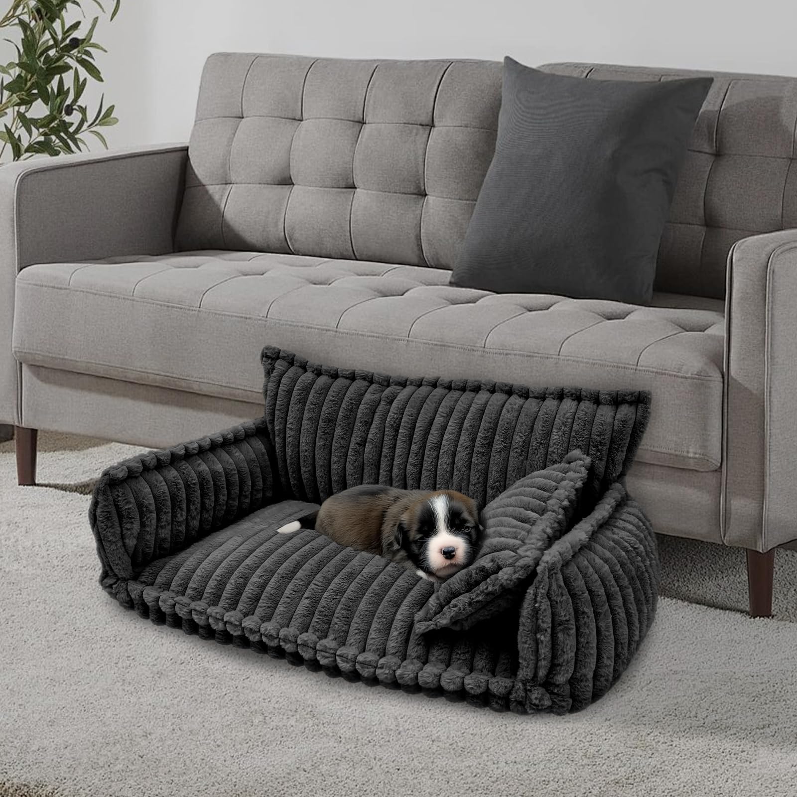 Duża sofa dla kota, 100 x 67 x 40 cm, legowisko dla kota ze zdejmowanym pokrowcem nadającym się do prania, legowisko dla psa z antypoślizgową podstawą dla małych psów (ciemnoszare)