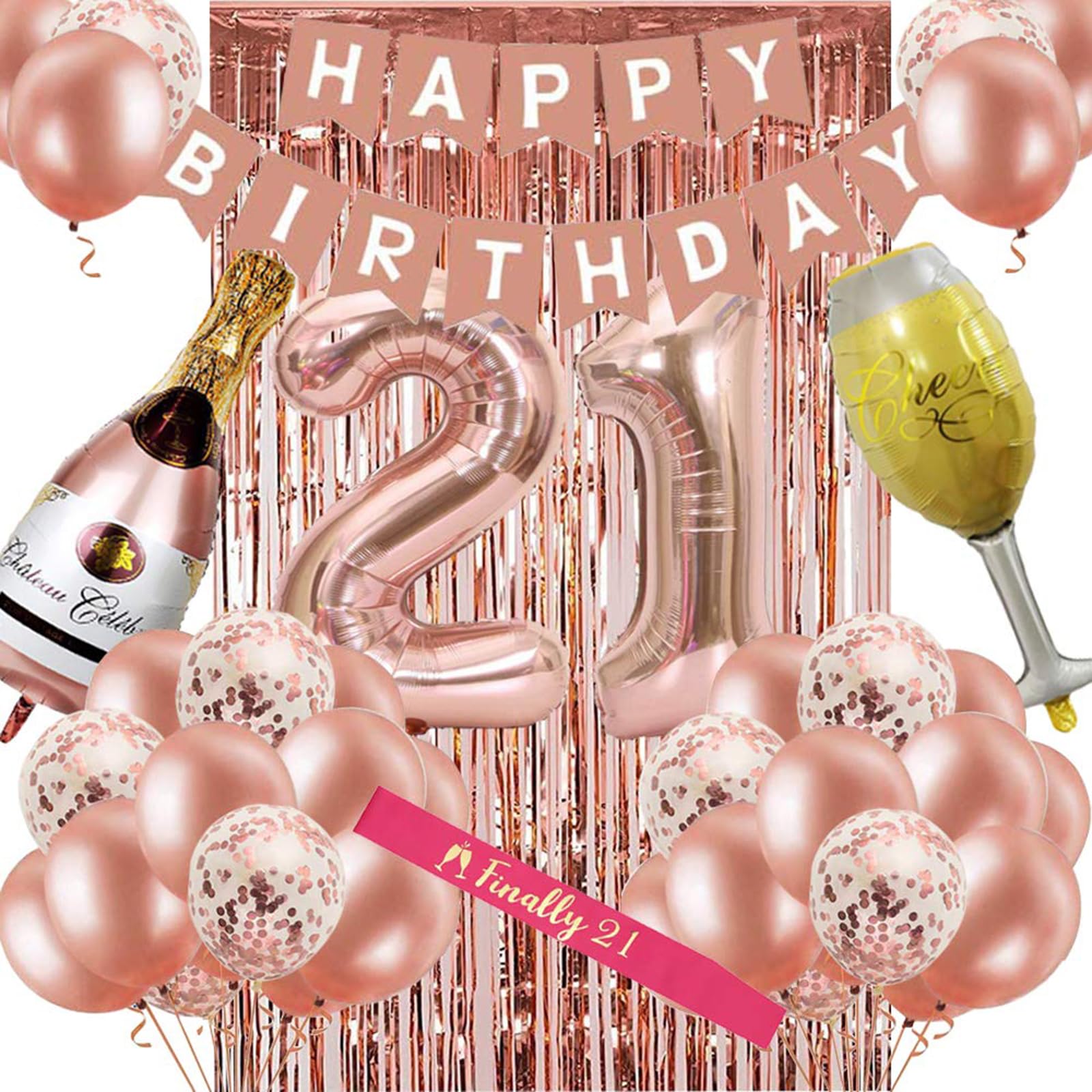 PaporichPaporich 21st Birthday Decorations for Women, Rose Gold 21 Birthday Party Decoration for Her, 21st Happy Birthday Banner Kits Rosegold Balloons Decoration for Girls Women 21st Birthday Party Supplies