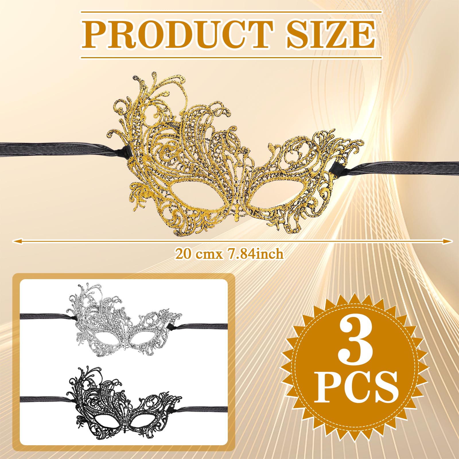 Wanmu 3 Pcs Masquerade Mask for Women, Fancy Dress Masks Lace Face Mask Mardi Gras Venetian Masks for Ball Party Venetian Masquerade Costume Halloween Party