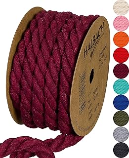Halbach Seidenbänder Cordon en Coton recyclé, Largeur : 10 mm/Longueur : 4 m, Fil de Coton Durable pour macramé, Cordon Naturel pour Bricolage, Couleur : Bordeaux