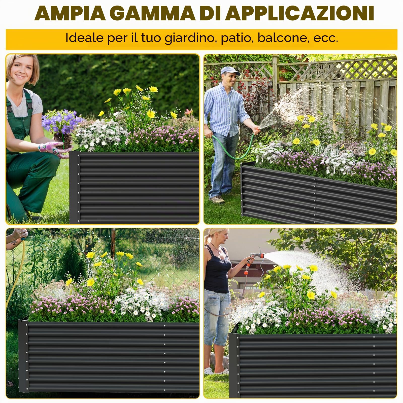 Aiuola rialzata in metallo, 183 x 92 x 61 cm, resistente alle intemperie, in acciaio zincato, rettangolare, per esterni, giardino, ortaggi ed erbe aromatiche