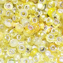 200pcs European Large Hole Beads,Assorted European Craft Beads Yellow Big Hole Fairy Wands Garden Beads Large Hole Lampwork Spacer Beads for DIY Pens Charms Jewelry Making Supplies