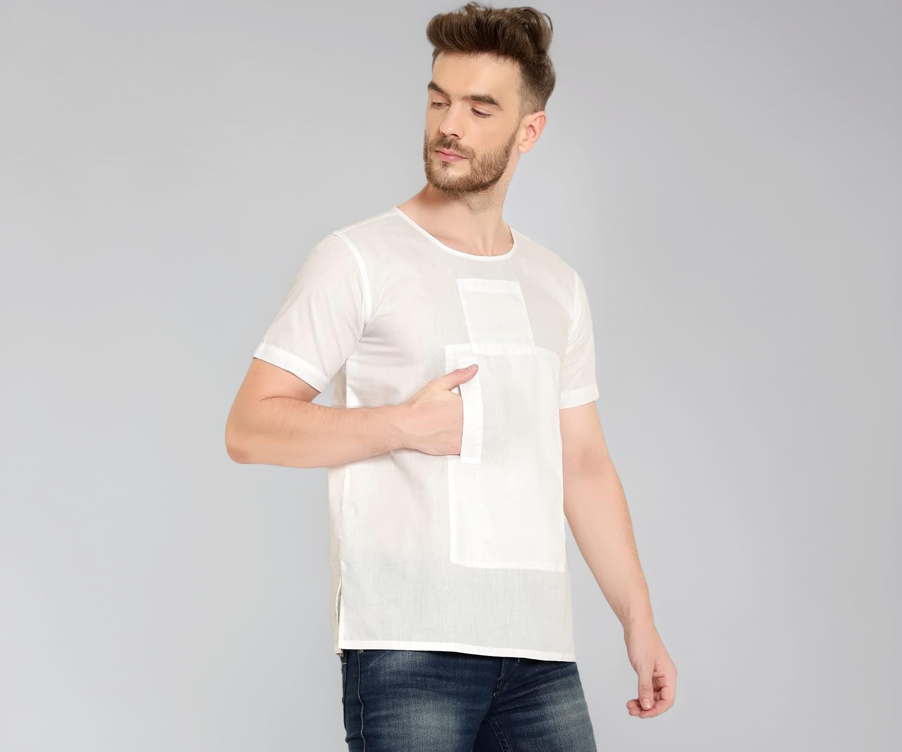 LATEST CHIKAN Men's White Fine Cotton Travel Vest |2 Hidden Pockets | Half Sleeves |
