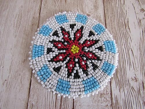 Miniatura 2 de Rosetas de cristal con cuentas tribales de 3.0 in para manualidades nativas de cuero cosido en regalia pow wow 10A