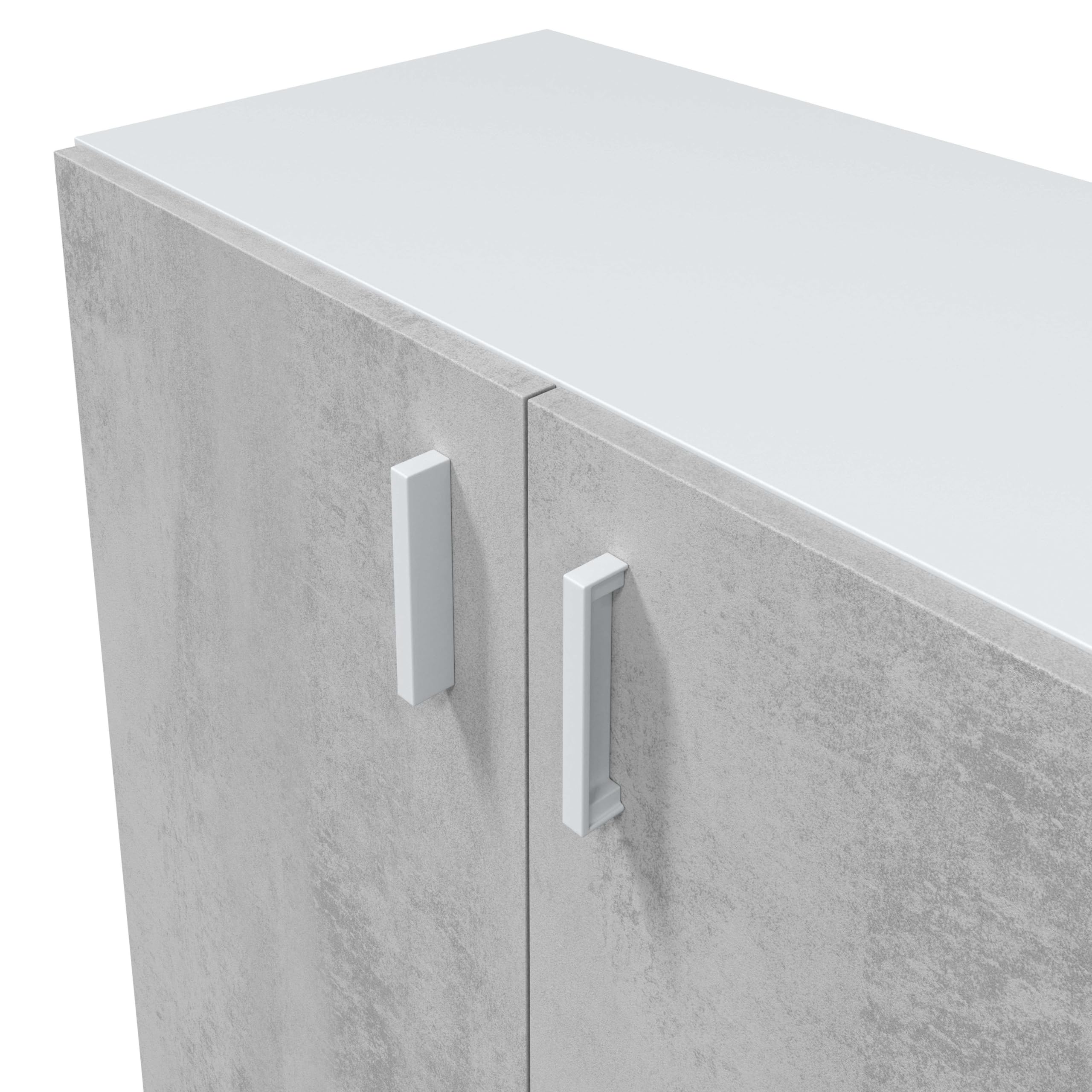 Habitdesign Armadio multiuso basso, portaoggetti a 2 porte, finitura in bianco Artik e cemento, dimensioni: 80 cm (larghezza) x 92 cm (altezza) x 37 cm (profondità)
