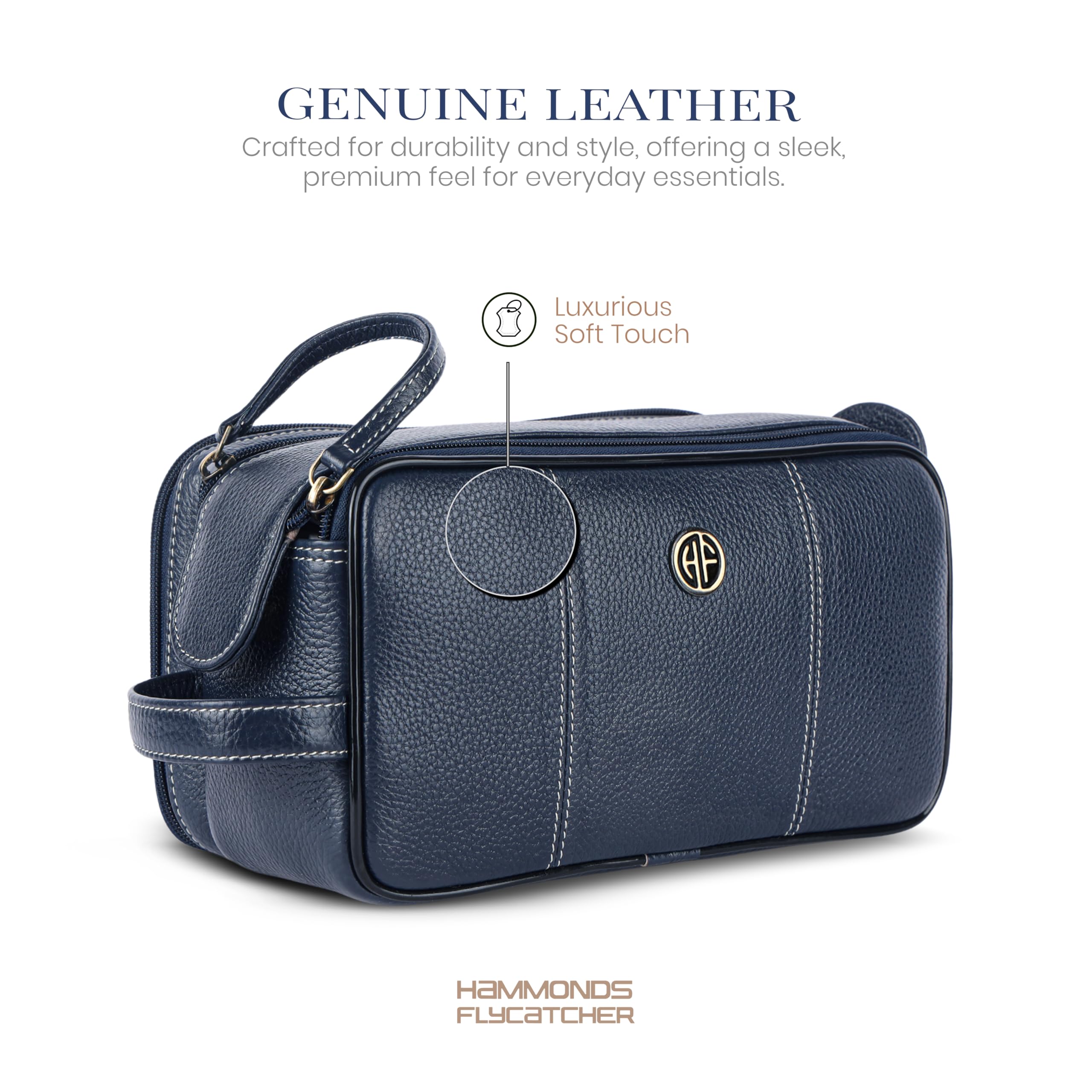 Hammonds Flycatcher Bolsa de afeitado de cuero genuino para hombre, kit de cuero Dopp, bolsa de aseo de viaje, organizador de kit de higiene y aseo personal, cuero libre de crueldad y estuche de