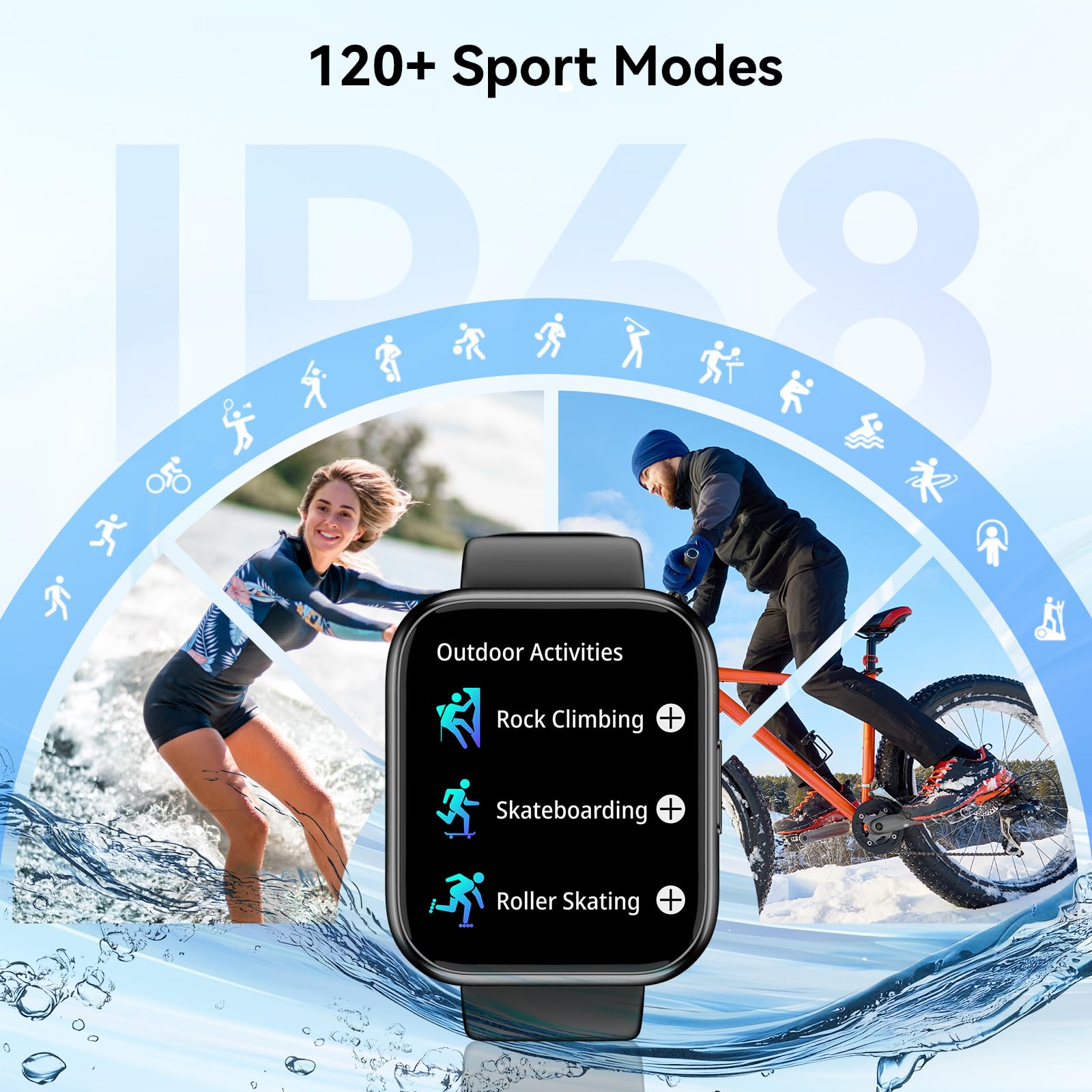 Smart Watch for Men Women, 1.85" HD Fitness Tracker with Bluetooth Calls, 120+ Sport Modes Fitness Watch, Fitness Tracker 24/7 Heart Rate/Sleep Monitor, IP68 Waterproof, Smartwatch for Android/iPhone