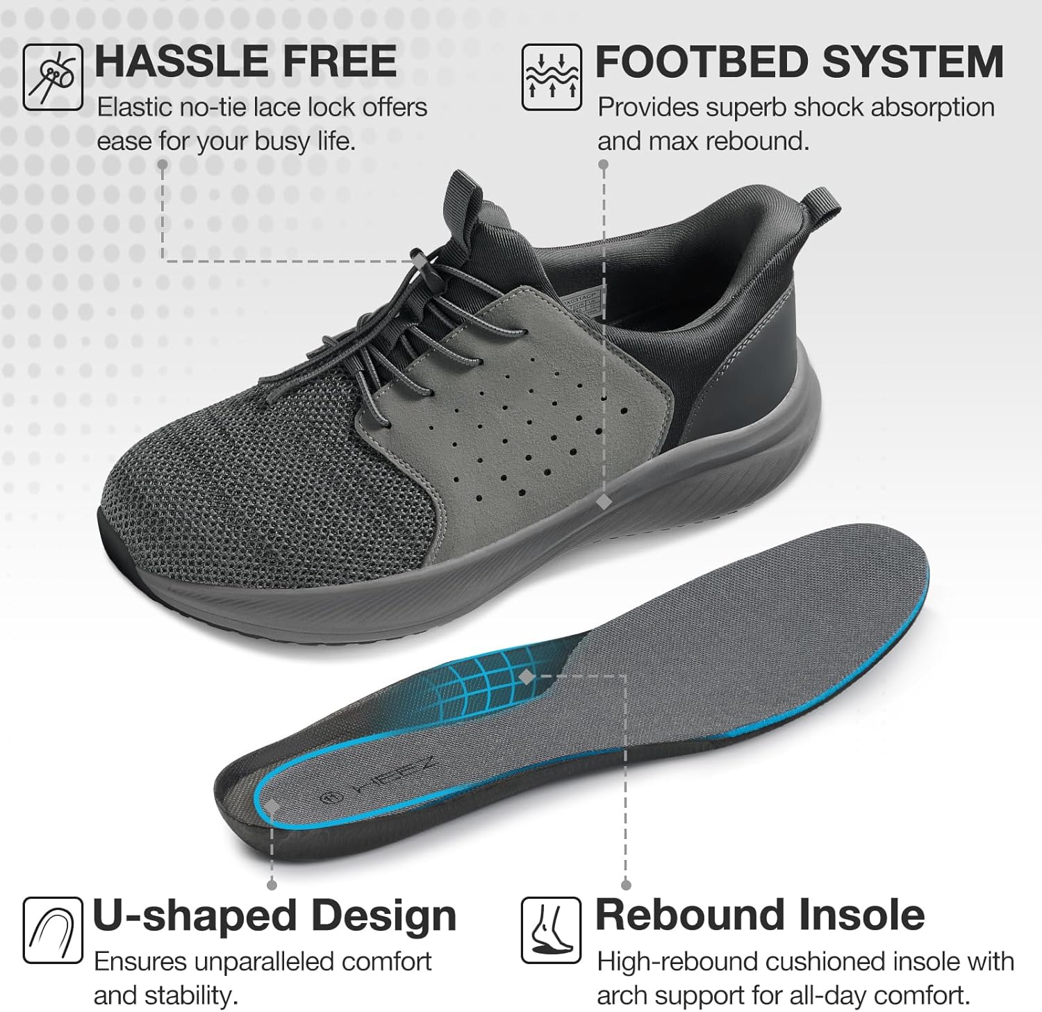 HEEZ Mens Slip On Fashion Sneakers Walking Shoes for Men Comfortable Breathable Casual Running Shoes - Image 2