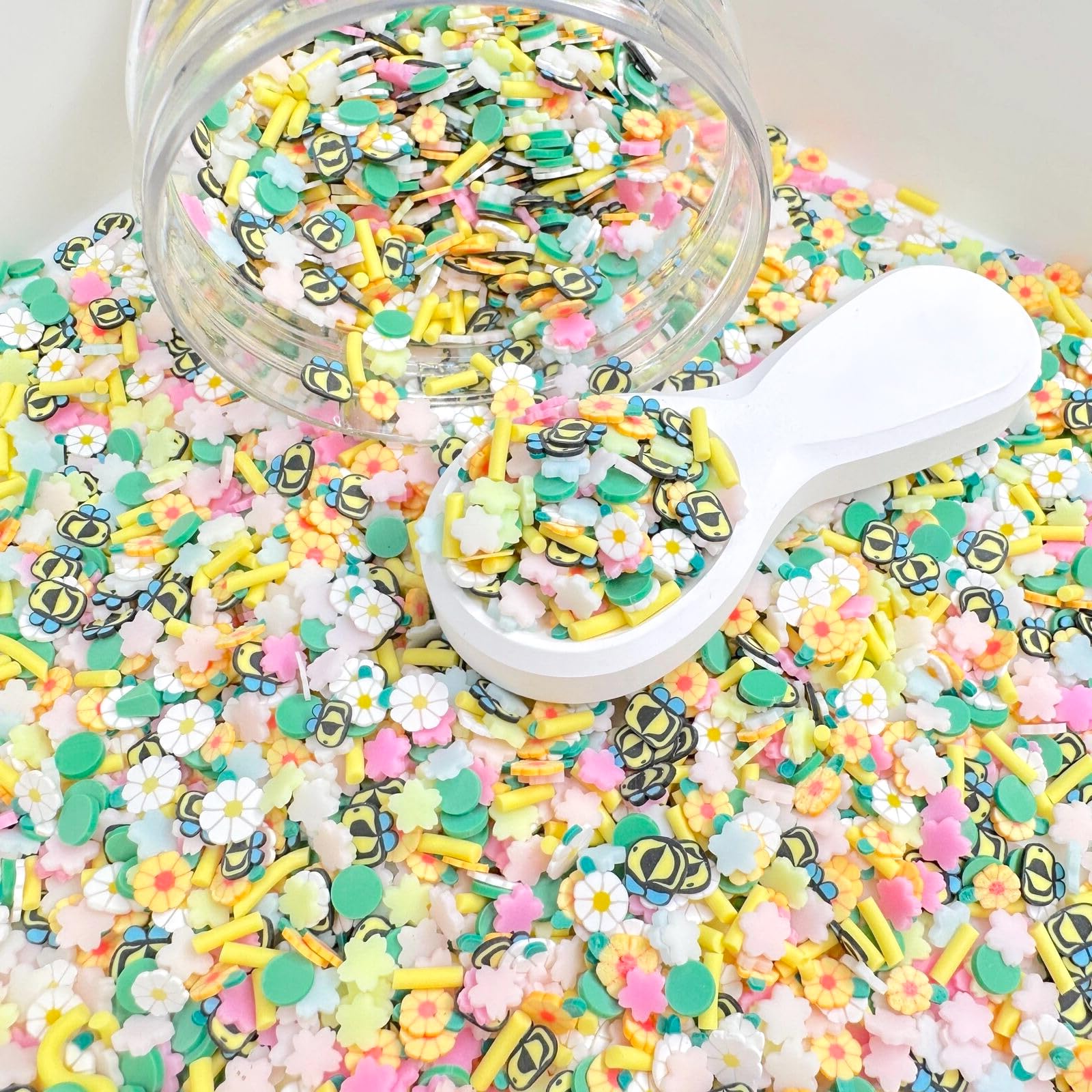 10g Pollen Season, Spring Themed Polymer Clay Sprinkle Mix 5mm, Spring DIY Craft Supplies, Great for Nail Art, Resin, Slime, and Seasonal Decor.