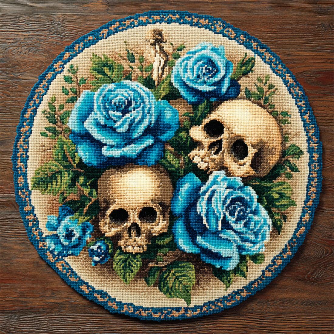 Rqwybcaxn DIY Latch Hook Rug Making Kits for Adults Crochet Hooks Set Skulls and Flowers 50x50cm Round Easy Pattern Floor Mat Living Room Handmade Art