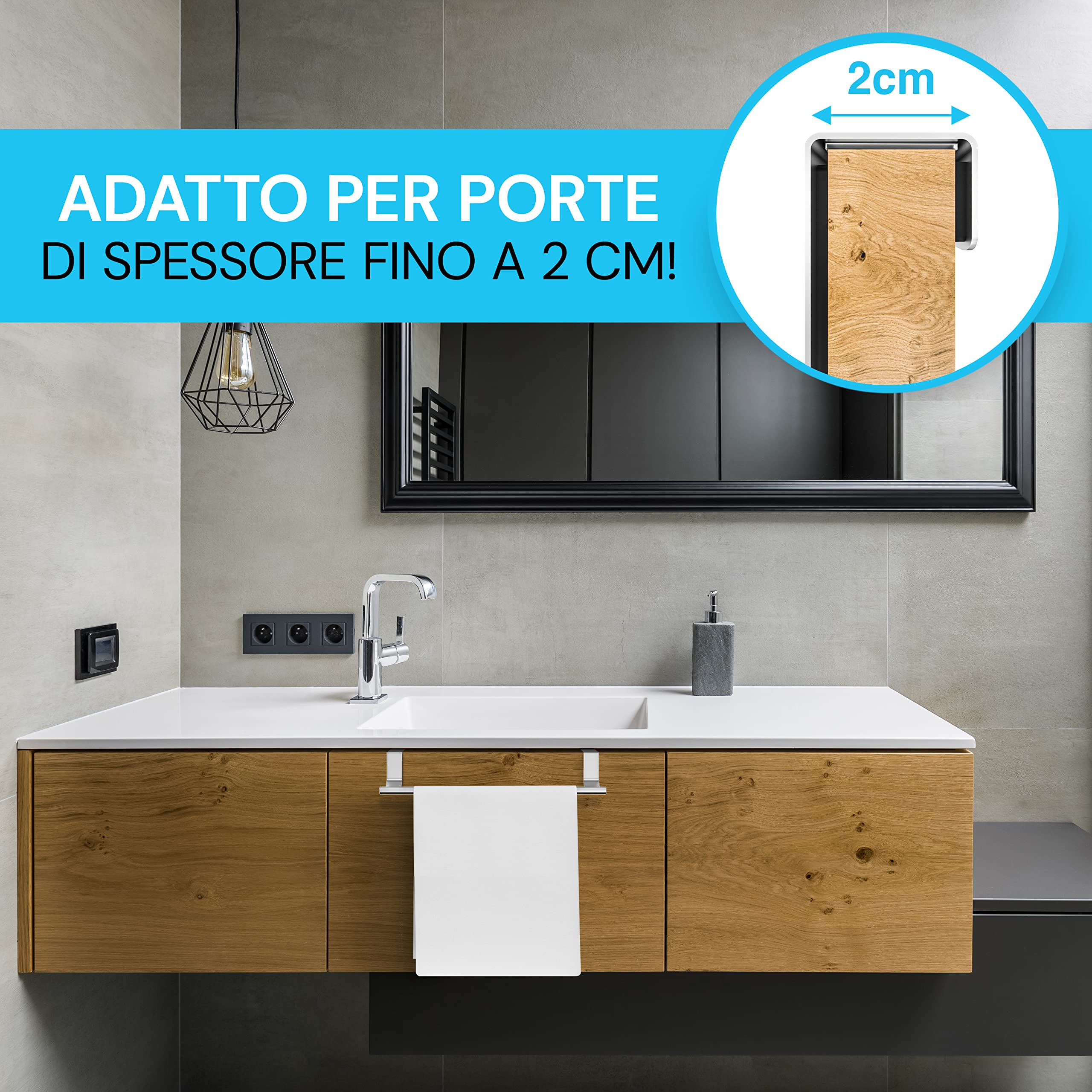 Porta Asciugamani Cucina Telescopico - In Acciaio Inox, Senza Trapano, Regolabile 25-40 Cm, Per Strofinacci - Foto 7