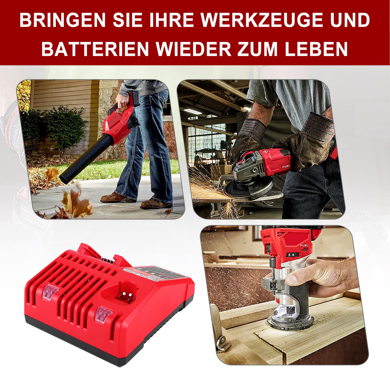 Cargador Repuesto para Milwaukee 18C 12V~18V Rápido Cargador Compatible con Baterías para Milwaukee 18V 48-59-1812 48-11-2420 48-11-2402 48-11-2440 48-11-1850