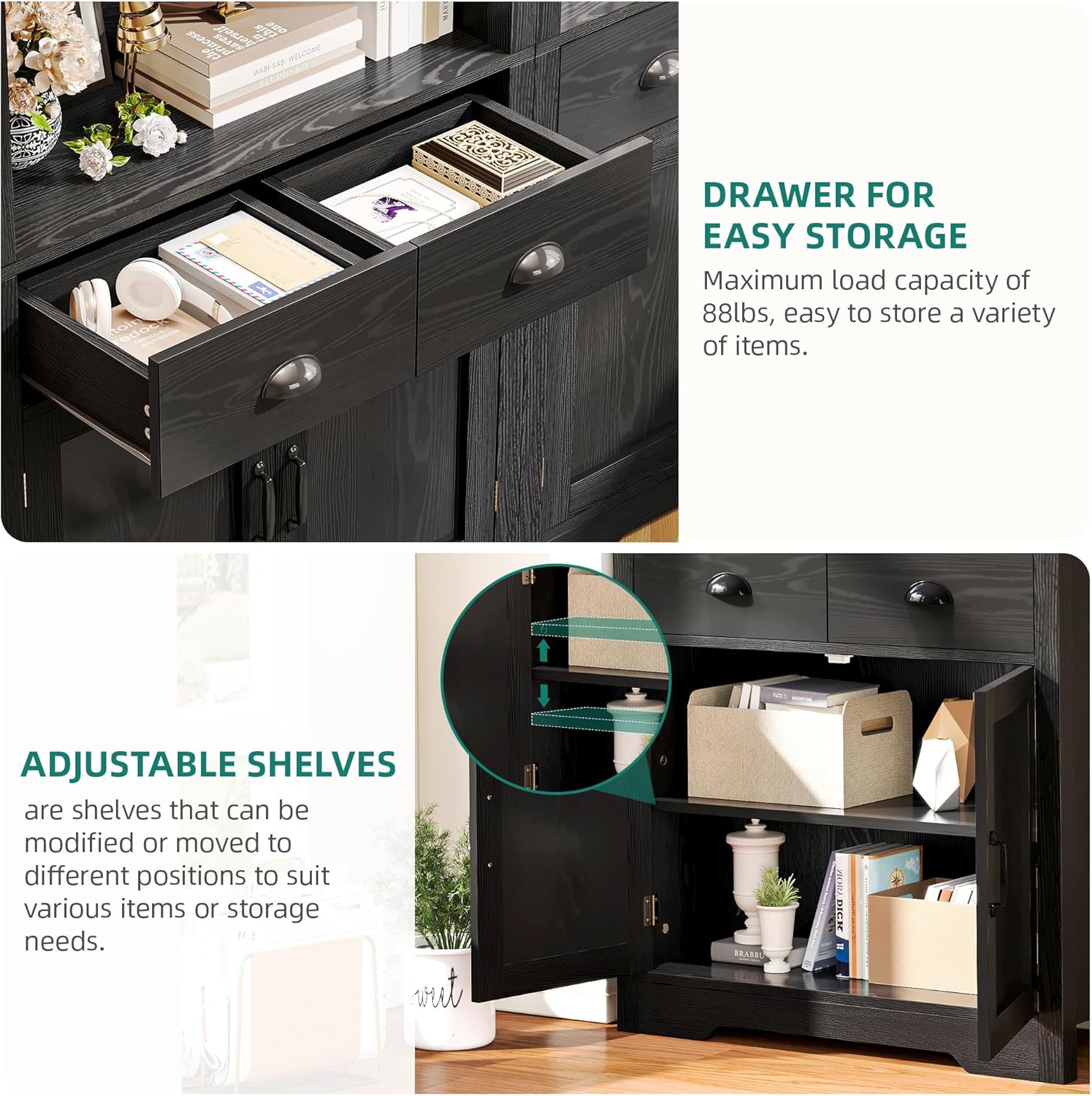 YITAHOME Arched Bookshelf, 71" Tall Bookcase with Drawers Arched Bookcase with Storage, Bookshelf Display Storage Rack with Adjustable Shelves for Living Room, Office, Black