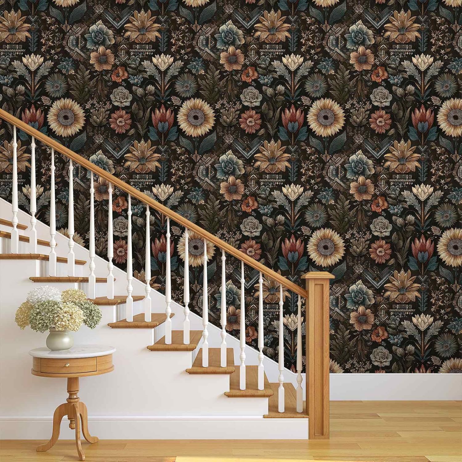 Vintage Floral Peel and Stick Wallpaper, Dark Botanical Rustic Wallpaper for Home Decor | 17.7" x 118", Self-Adhesive, Waterproof Vinyl