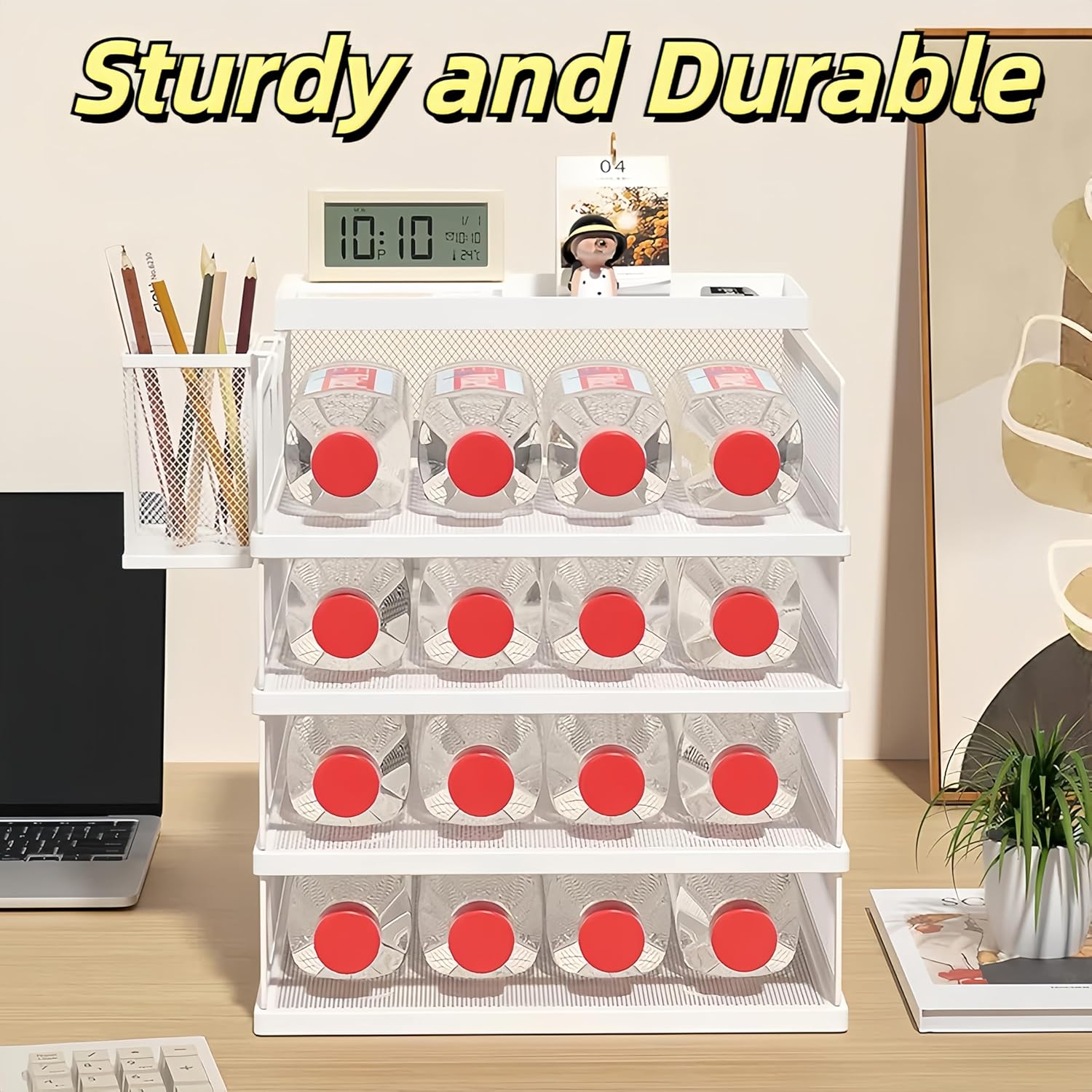 YFS A3 Mesh Desk File Organizer, Stackable Paper Tray，Desktop Document Sorter, File Storage, 3/4/5-Tier Paper Letter Tray Organizer, Desk Accessories & Workspace, Black (4 Tier-Landscape-White)