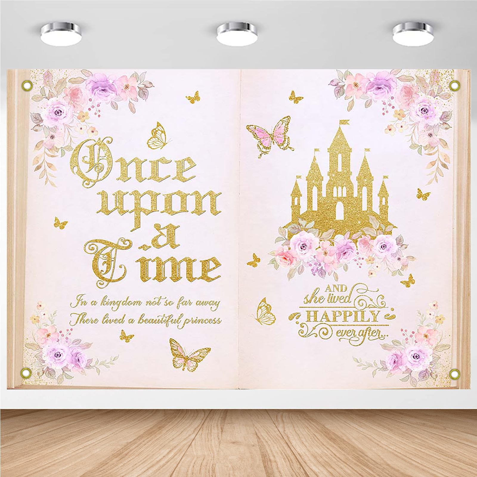 Avezano Once Upon a Time Backdrop for Girls Floral Castle Princess Fairy Tale Birthday Party Decoration Flowers Butterfly Storybook Theme Photography