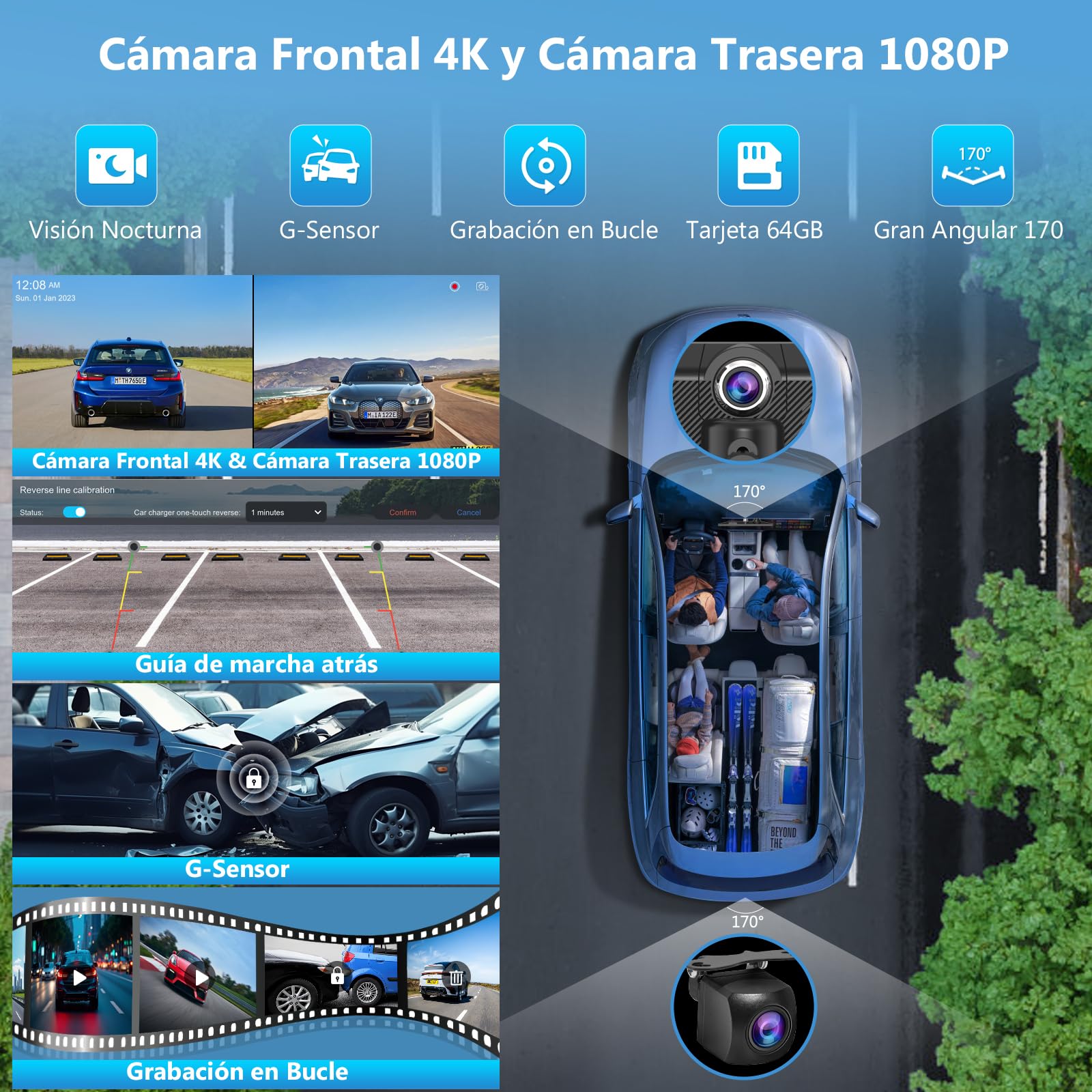 Carpuride W125S Carplay Pantalla con 3 Canales Tablero Cámara, 4K Frontal &1080P Trasera Cámara, Inalámbrico Carplay y Android Auto, 11,26" HD Táctil Pantalla, Grabación en Bucle, Bluetooth.