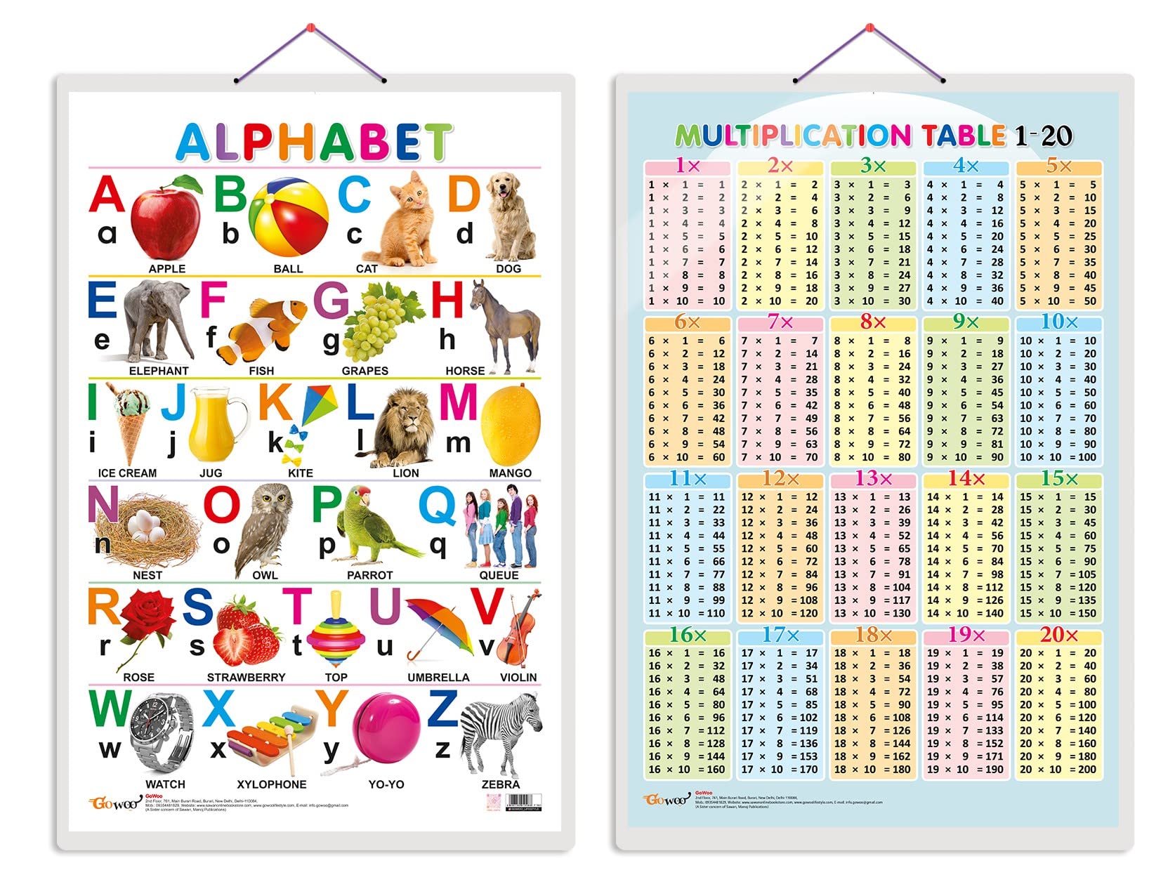GO WOO Combo of 2 Alphabet and Multiplication Table 1-20 Educational Posters for Preschool Kids Classroom Study | Learning- Charts for Kids Learning (20"X30" Inches) (B0C556WT5T) Amazon Price History, Amazon Price Tracker