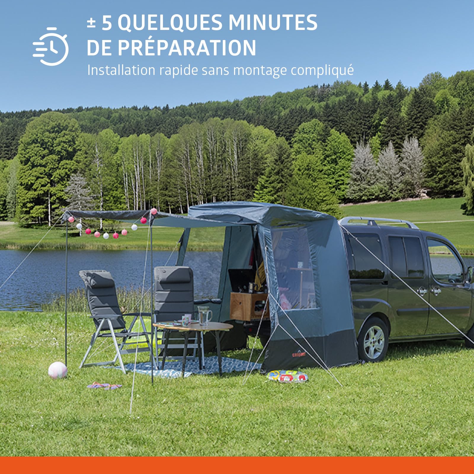 Campout Tente Hayon Voiture – Tente Coffre Camping – 3000 mm Étanche – Espace Abrité Supplémentaire – INCL. Poteaux d’Auvent – Hauteur 175–190 cm