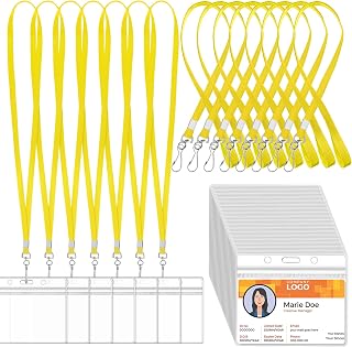 Honoson 50 Sets Name Tag Lanyards Bulk, Plastic Badge Holders, Yellow