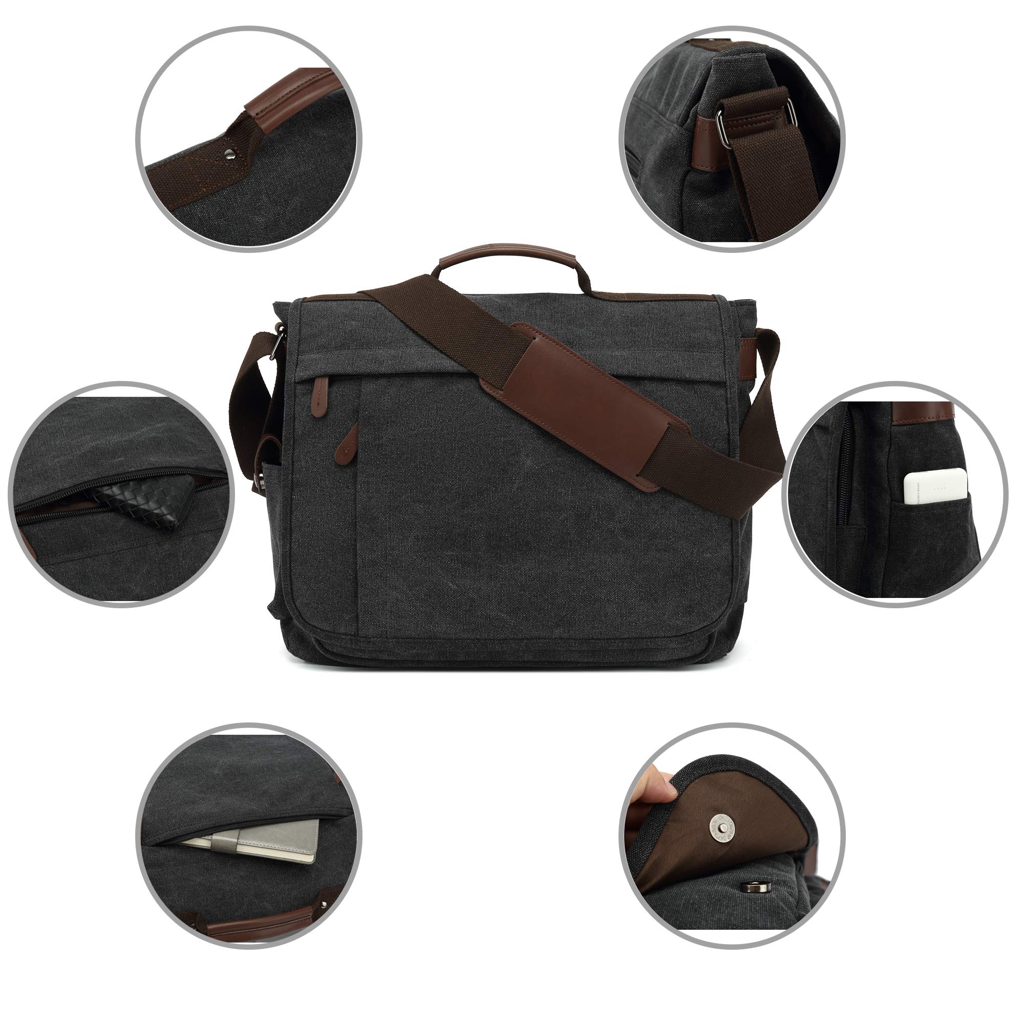 CALIYO Umhängetaschen Herren aus Canvas Schultasche Queformat A4 Laptoptasche für 15,6 Zoll Laptop Arbeitstasche Aktentasche