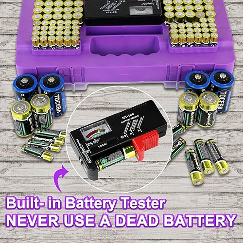 Miniatura 3 de Organizador de almacenamiento de batería, organizador de batería con probador, más de 230 cajas de almacenamiento de baterías de gran capacidad,