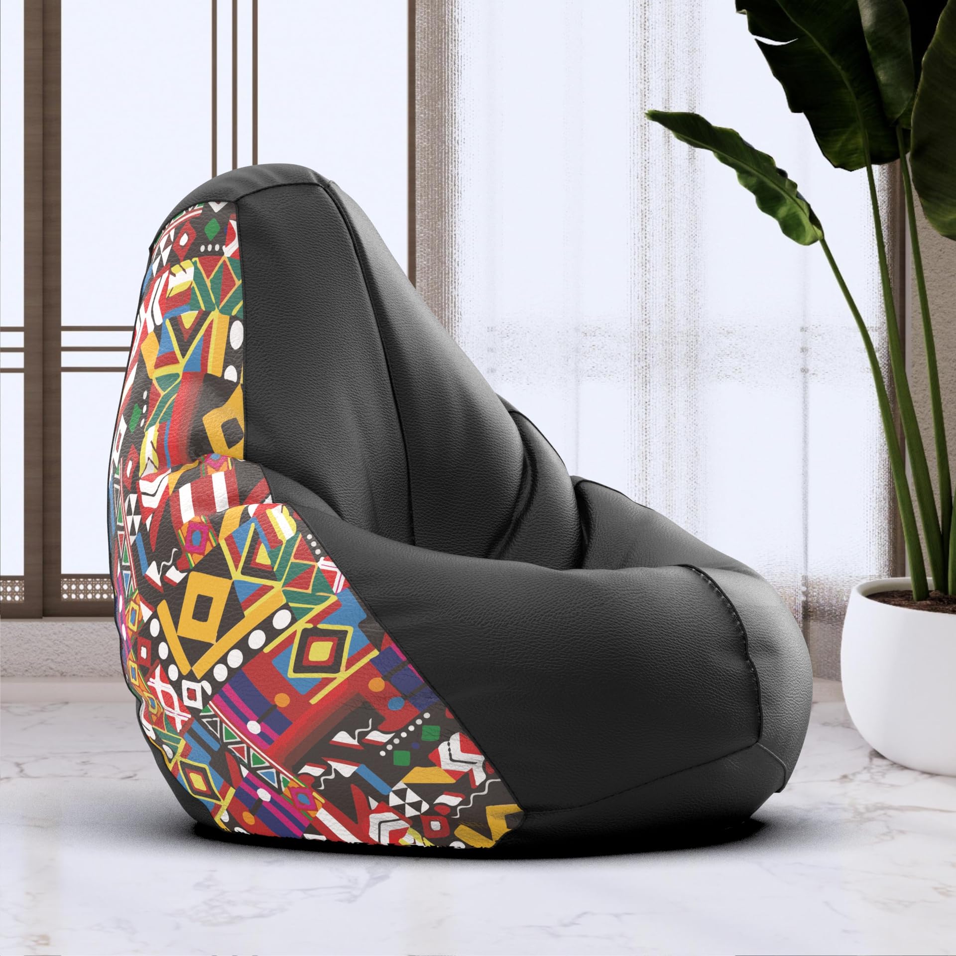 Bean Bag Chair Cover | Size: 5XL | Color: Abstract Pattern 1002-Black | Without Beans | Premium Leatherette Cover (CMF 10132)-image-48